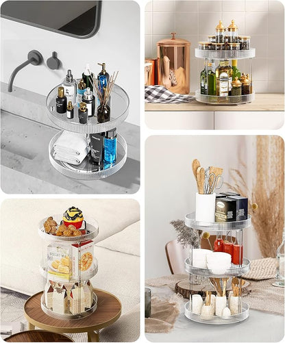 Acina 2-Tier Bathroom Countertop Organizer: 360° Clear Lazy Susan Rotating - Image 5