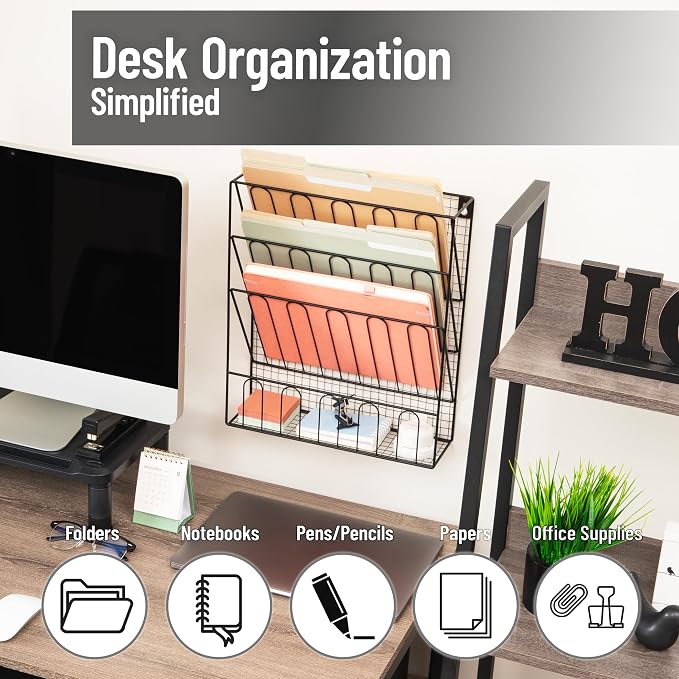 Mind Reader Metal Wire Desktop Organizer, Vertical File Holder, Hooks and - Image 2