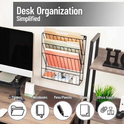 Mind Reader Metal Wire Desktop Organizer, Vertical File Holder, Hooks and - Image 2