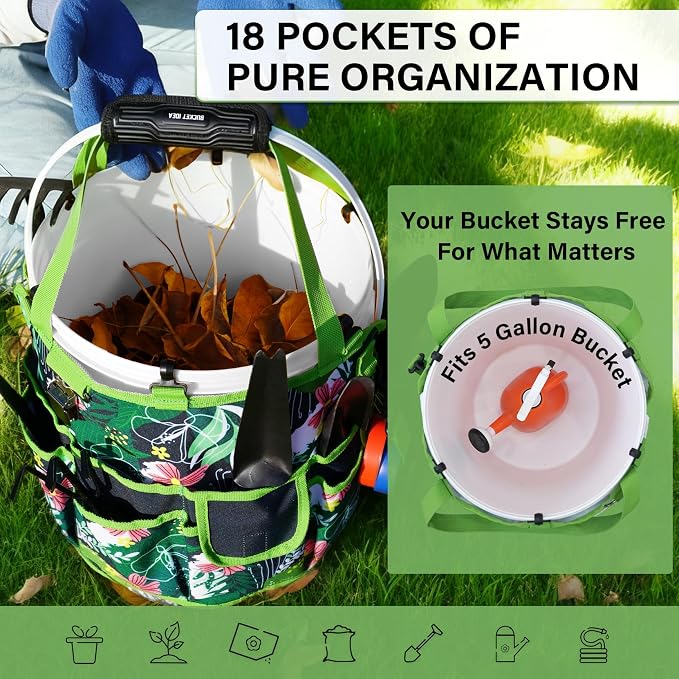 KUNN Bucket Tool Organizer 5 Gallon 18-Pocket Gardening Tool Bag - Image 4