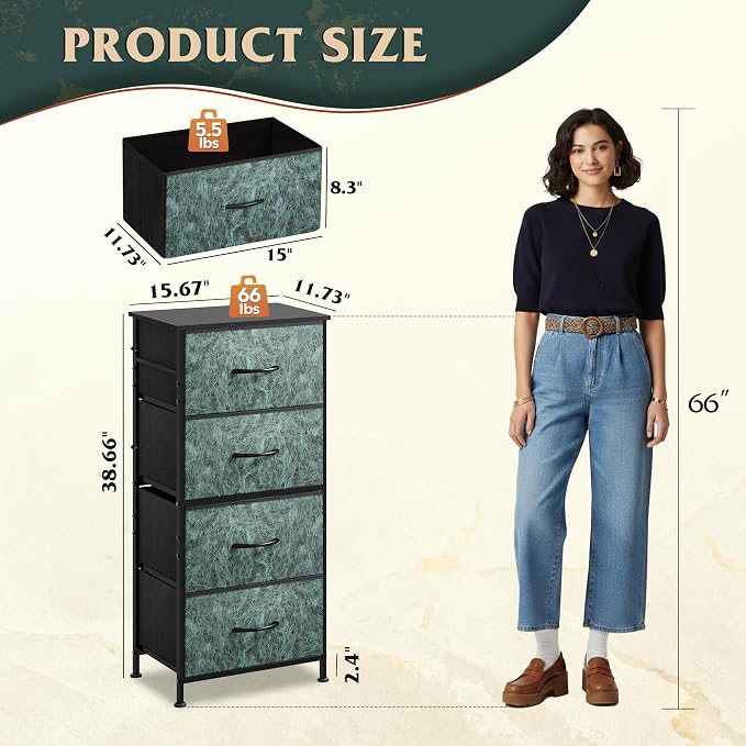 WLIVE Dresser with 4 Drawers, Storage Tower, Organizer Unit, Fabric Dresser - Image 3