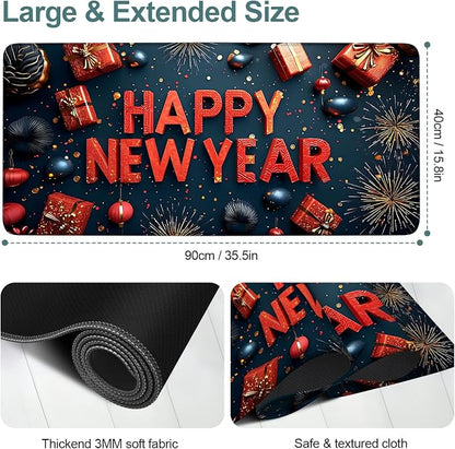 Happy New Year Gaming Mouse Pad 35.4"x15.7"Desk Mat Anti-Slip Rubber Base & - Image 2