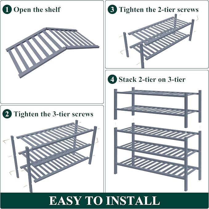 Smiry Bamboo Shoe Rack for Closet, 5 Tier Wooden Stackable Shoe Organizer - Image 6