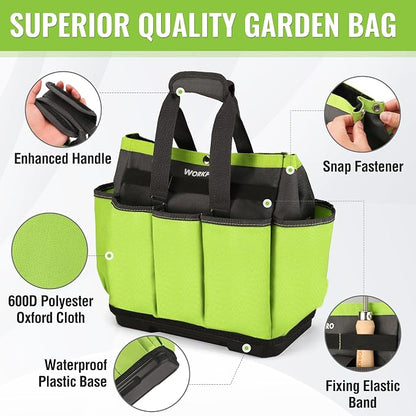 WORKPRO Garden Tool Bag with Waterproof Plastic Base, 8 Pockets Gardening Bag - Image 3
