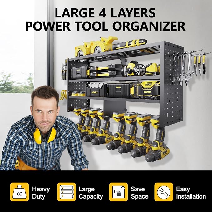 Large Power Tool Organizer Wall Mount, 4 Layer Garage Storage Cordless Tool - Image 6