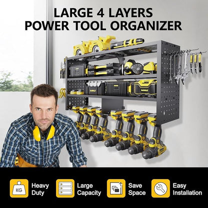 Large Power Tool Organizer Wall Mount, 4 Layer Garage Storage Cordless Tool - Image 6