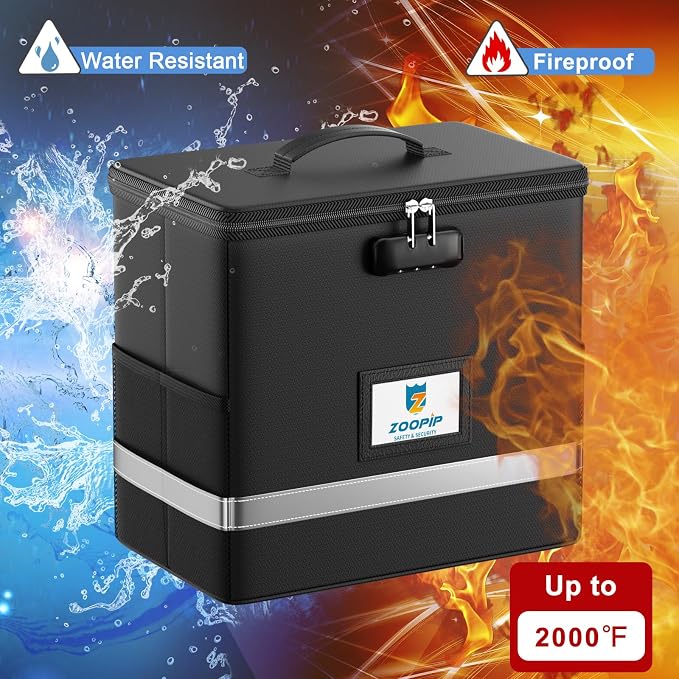 Fireproof File Box with Lock, Collapsible Document Organizer, Reflective Strip - Image 2