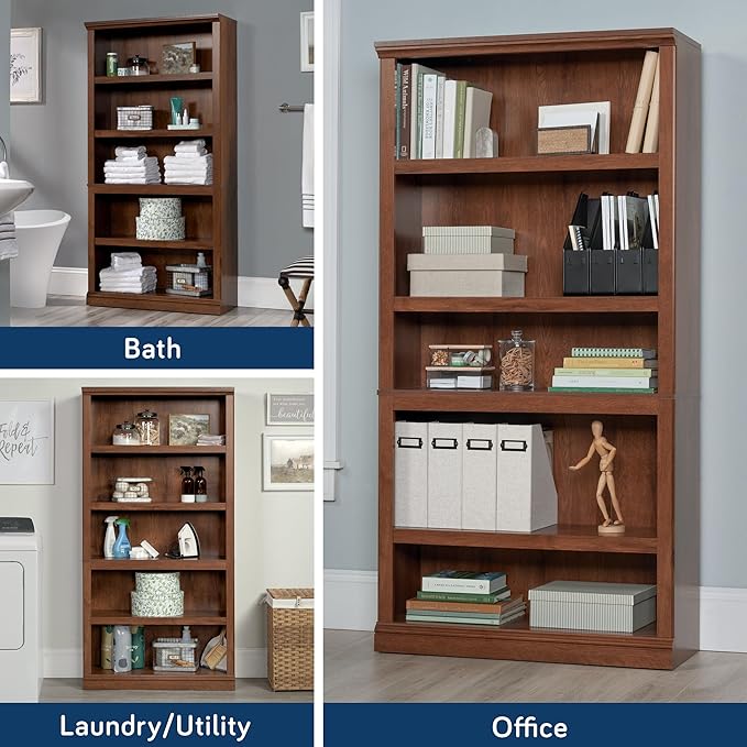 Sauder 5-Shelf Split Bookcase/ Book shelf, Oiled Oak finish - Image 6