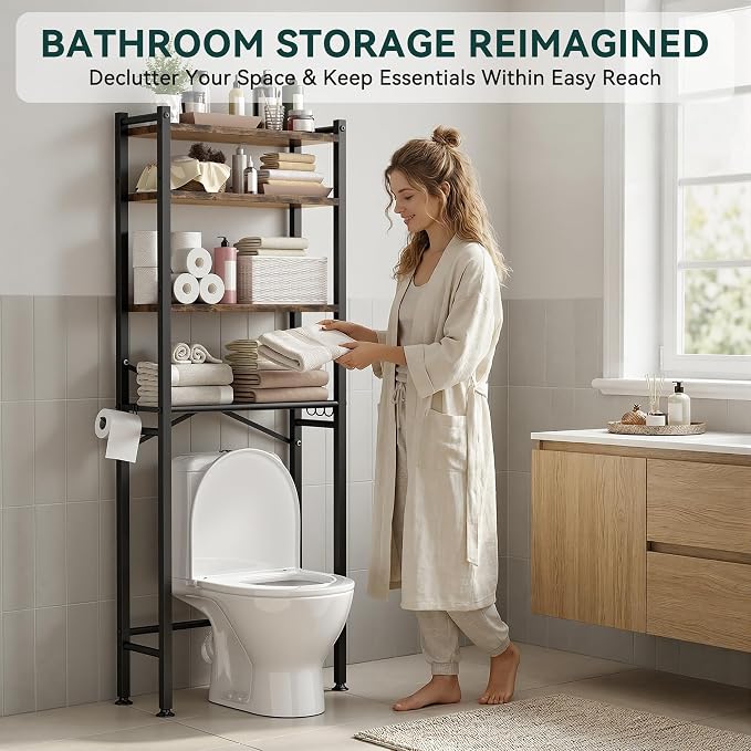 GloTika 4-Tier Over The Toilet Storage, 69.3" H, 150lb Capacity, Carbon Steel - Image 3