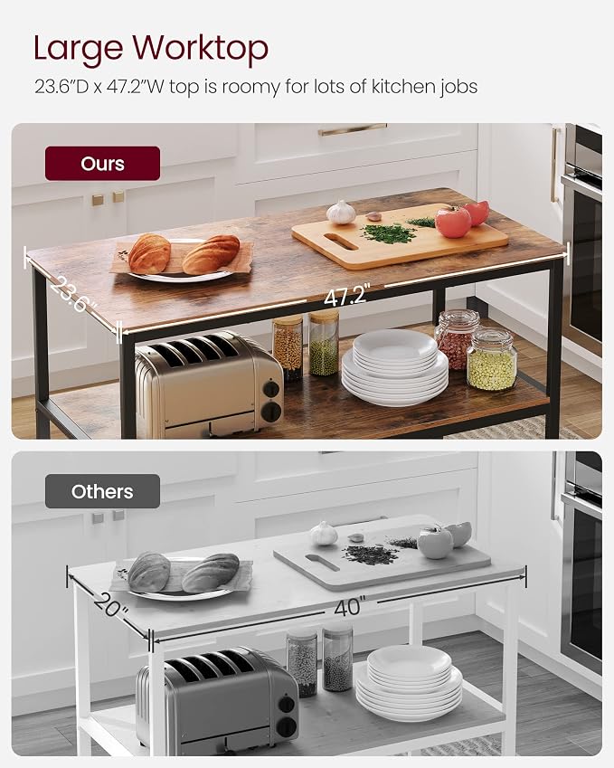 VASAGLE Kitchen Island with 3 Shelves, 47.2 Inches Width Kitchen Shelf with - Image 4