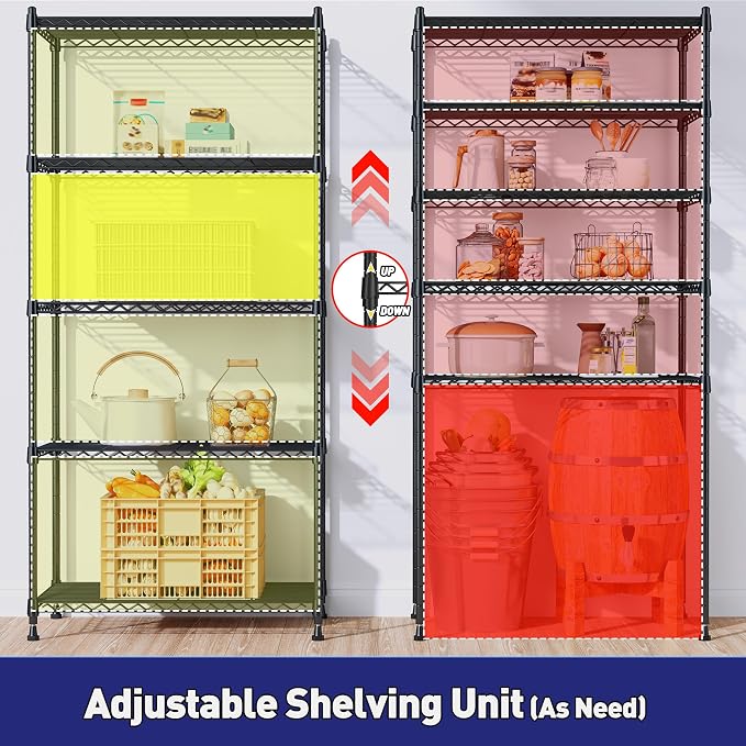 Storage Shelves Adjustable Metal Shelving Unit 5 Tier Wire Shelving, 1010LBS - Image 7
