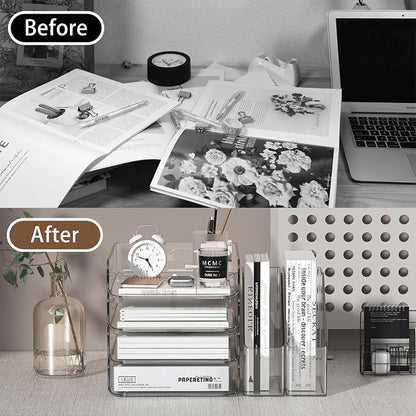 4-Tier Brown Acrylic Paper Tray Organizer - Image 6