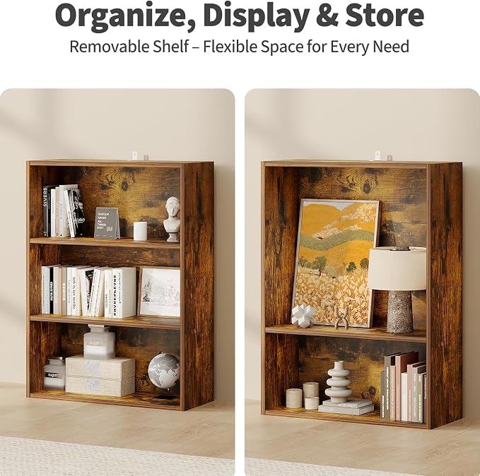 HealSmart 3 Tier Bookcase, Industrial 3 Book Shelf, 9.2" D x 23.8" W x 31.5" H - Image 5