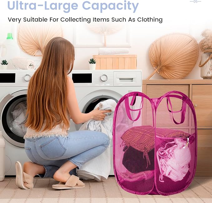 HOUSE AGAIN 2 Pcs Pop Up Laundry Hamper, Strong Mesh Laundry Baskets Collapsible - Image 2