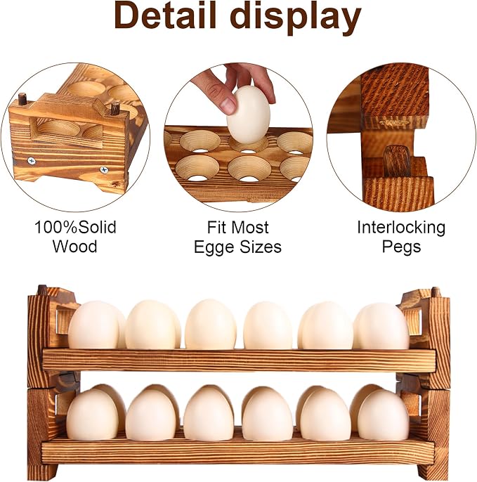 CVHOMEDECO. Wooden Egg Holder Fresh Egg Holders Countertop Firewood Egg - Image 4