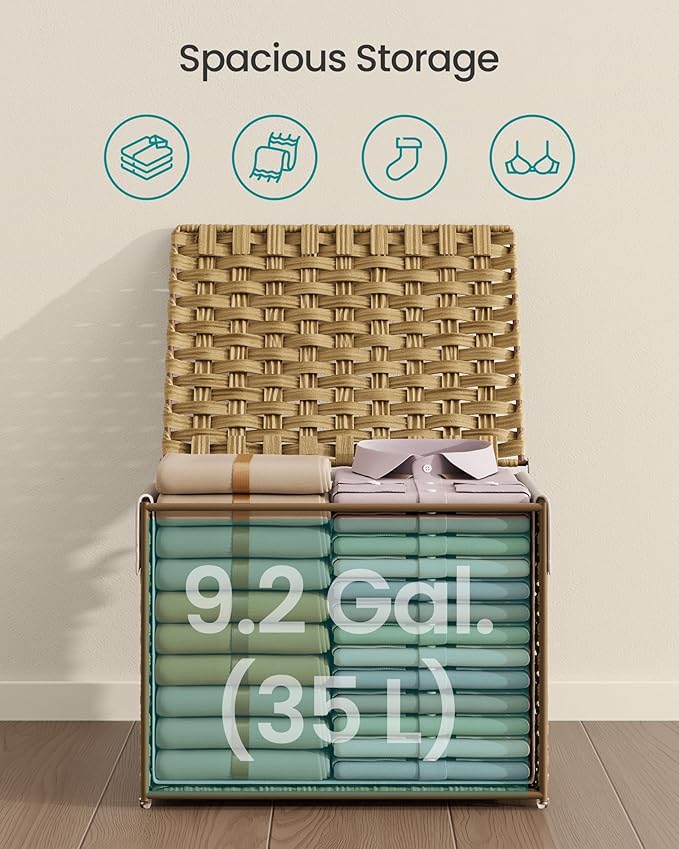 SONGMICS Storage Basket with Lid, Woven Blanket Storage Bin with Handles - Image 6