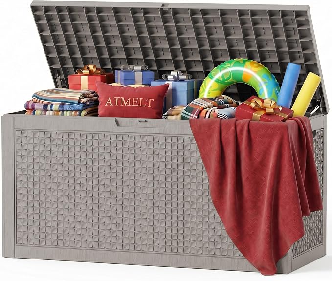 150 Gallon Outdoor Storage Box, Large Resin Deck Box Waterproof, Lockable Toy by ATMELT