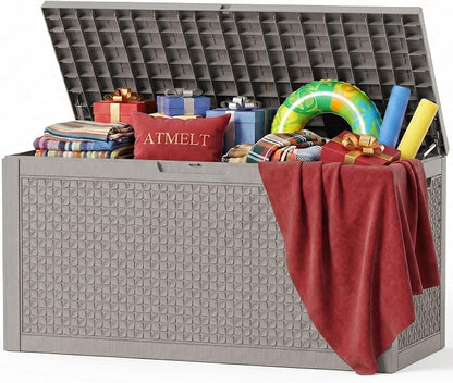 150 Gallon Outdoor Storage Box, Large Resin Deck Box Waterproof, Lockable Toy by ATMELT