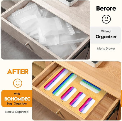 Bamboo Ziplock Bag Organizer for Kitchen Drawer & Wall Mount, Food Storage - Image 2