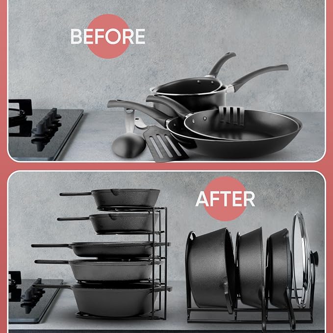 Heavy-Duty Pots and Pans Organizer | 5-Tier Cookware & Lid Storage Rack | - Image 5