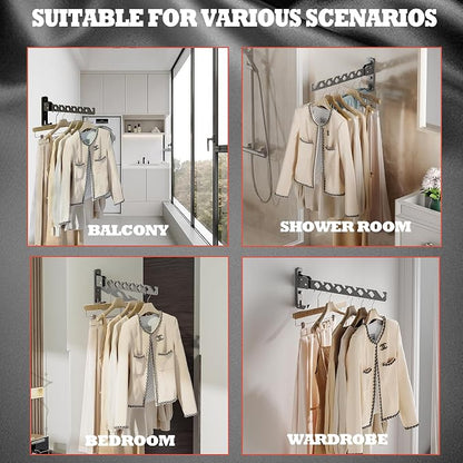 Wall Mount Coat Hanger Holder Black Clothes Drying Organizer Rack Garment Hooks - Image 3