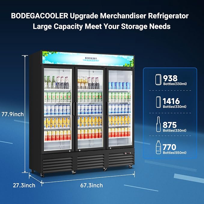 BODEGACOOLER Commercial Merchandiser Refrigerator, 3 Glass Door Commercial - Image 2