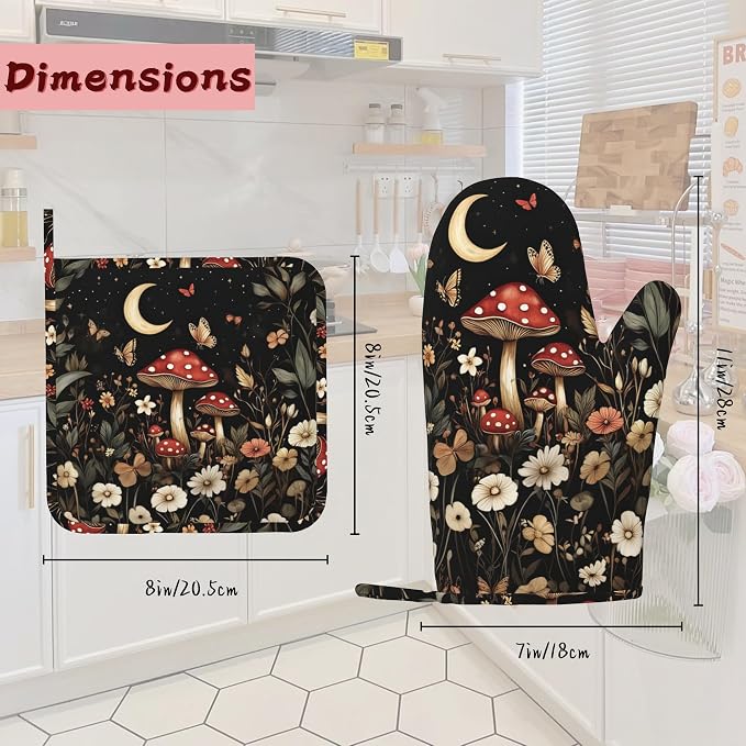 Red Mushroom Butterfly Heat-Resistant Silicone Oven Mitts and Pot Holders - Image 2
