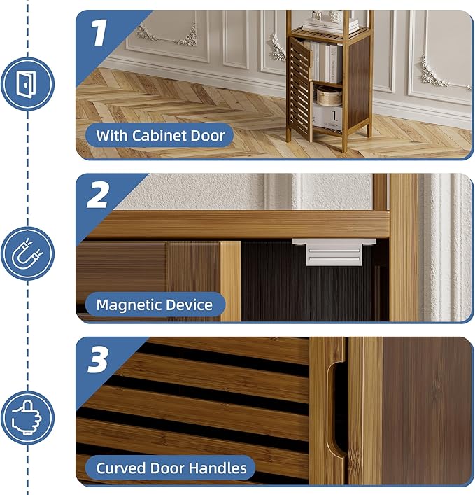 HITNET Bathroom Cabinet, Bamboo Floor Cabinet Free Standing, 4 Tier Sofa Side - Image 6