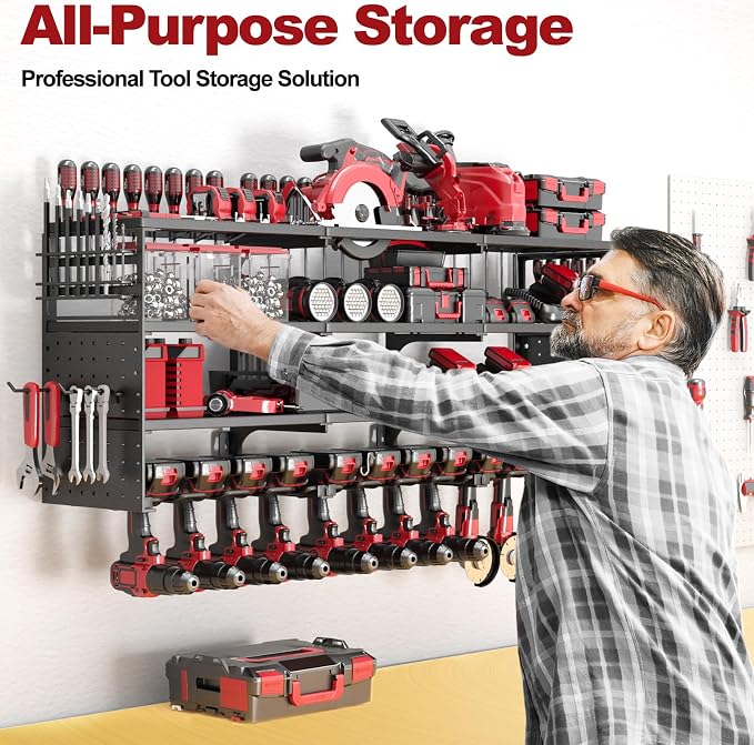 52" W Large Power Tool Organizer Wall Mount -4 Layer Heavy Duty Power Tool Rack - Image 7
