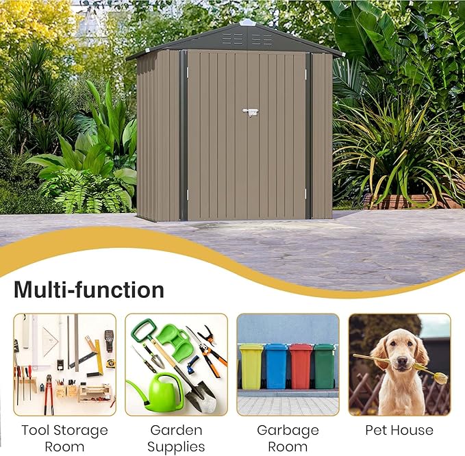 Patiowell 6x4 FT Storage Shed, Outdoor Metal Sheds - Image 5