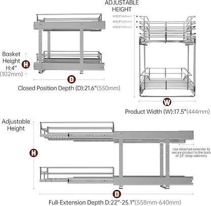 2-Tier Pull Out Cabinet Organizer, Pull Out Shelves and Drawer - Image 5