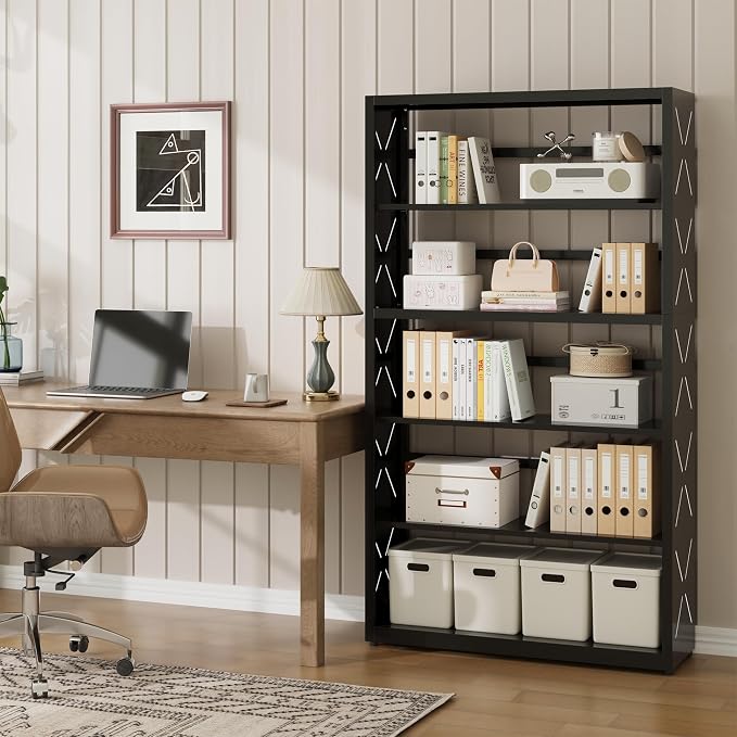 5 Tier Bookcase, Industrial Bookshelf, Home Office Bookcase Shelf Storage - Image 4