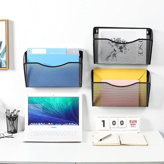 6 Pockets Wall File Organizer Metal Mesh Hanging Document Paper Holder Wall - Image 5