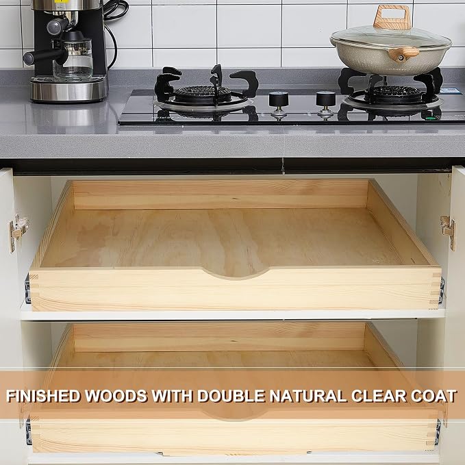 Menkxi 2 Set Pull out Tray Cabinet Organizer Wooden Pull Drawers storage Slide - Image 6