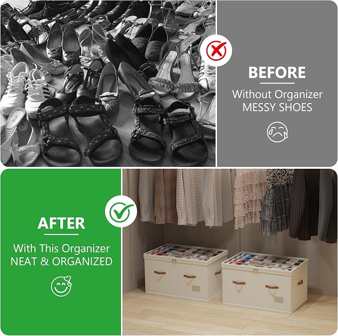 Shoe Organizer for Closet, 2 Pack Shoe Storage Bins Foldable Shoe Storage Box - Image 3