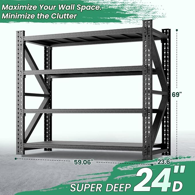 4-Tier Heavy Duty Garage Shelving，Industrial Shelving - Image 3
