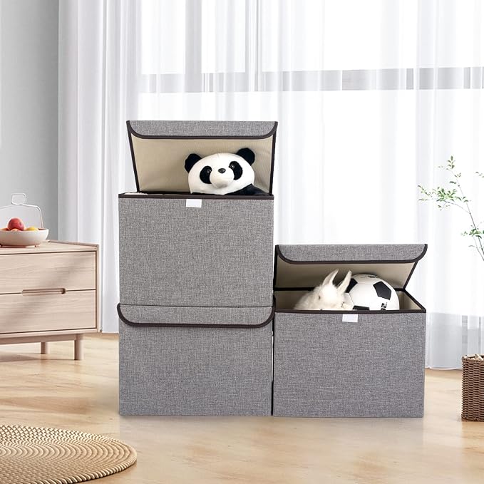 Large 22 Quart Linen Fabric Foldable Storage Bin Cube Organizer Basket - Image 7