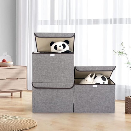 Large 22 Quart Linen Fabric Foldable Storage Bin Cube Organizer Basket - Image 7