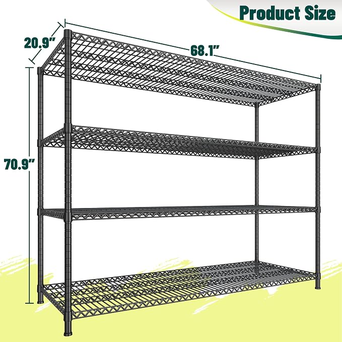 2500 LBS Storage Shelves 68.1"W Wire Shelving Unit, Garage Shelving Heavy Duty - Image 3