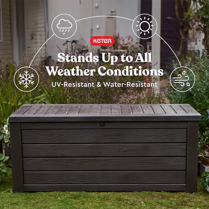 Keter 150 Gallon Resin Large Deck Box Organization and Storage Box - Image 7