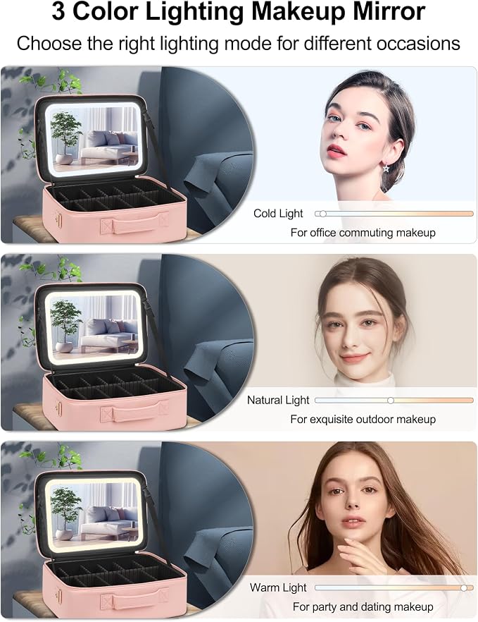 Relavel Makeup Bag with LED Mirror, 16.2 inches Large Makeup Case Travel - Image 3