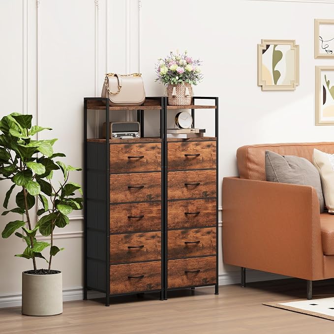 Somdot Tall Nightstand with 5 Drawers, Vertical Fabric Dresser - Image 4