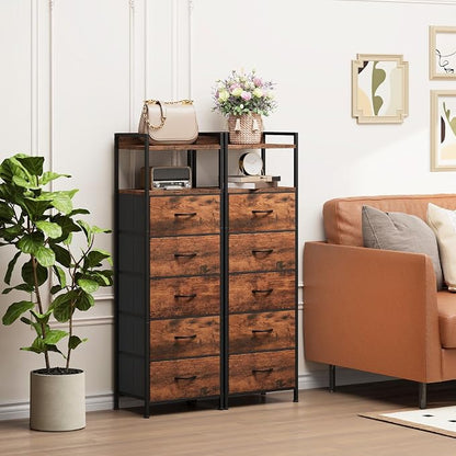 Somdot Tall Nightstand with 5 Drawers, Vertical Fabric Dresser - Image 4