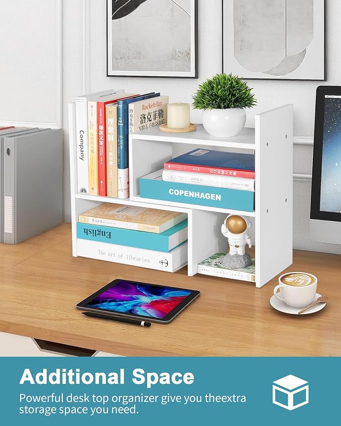 Desktop Shelf Organizer, Adjustable Stackable Office Storage Rack, Wood Display - Image 8