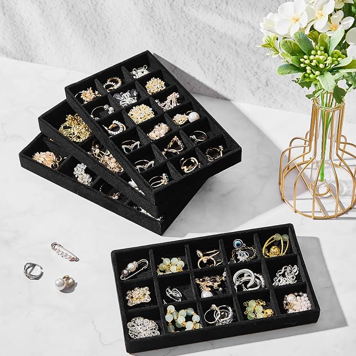 Junkin 12 Pcs Jewelry Tray Velvet Stackable Jewelry Organizer Trays Divided - Image 7