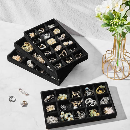 Junkin 12 Pcs Jewelry Tray Velvet Stackable Jewelry Organizer Trays Divided - Image 7