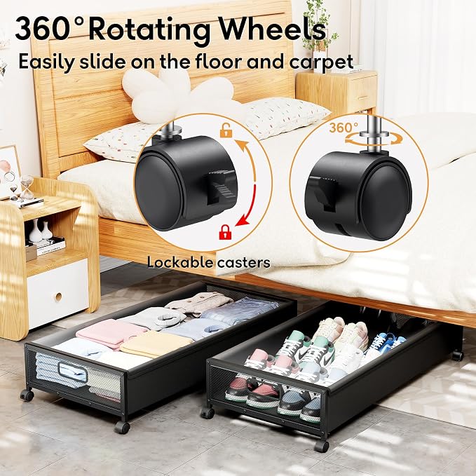 Under Bed Storage with Wheels，4 Pack Under Bed Storage Containers, Underbed - Image 3