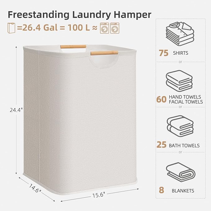 STORAGE MANIAC 1-Pack Large Laundry Hamper, 100L Collapsible Laundry Basket - Image 4