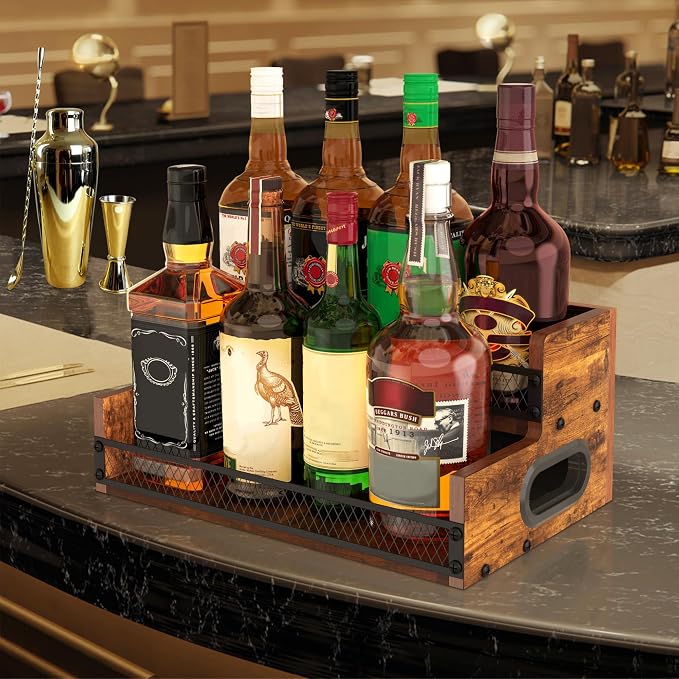 Liquor Bottle Display Shelf, Coffee Syrup Rack Organizer, 2 Step Countertop - Image 2
