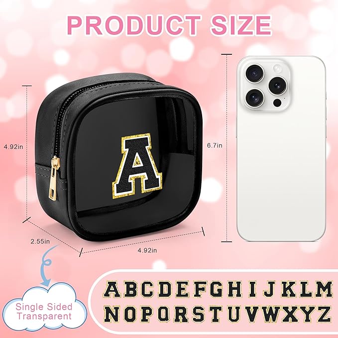 YOOLIFE Initial Mini Makeup Bag | Make Up Bag Travel Toiletry Bag | Clear - Image 3